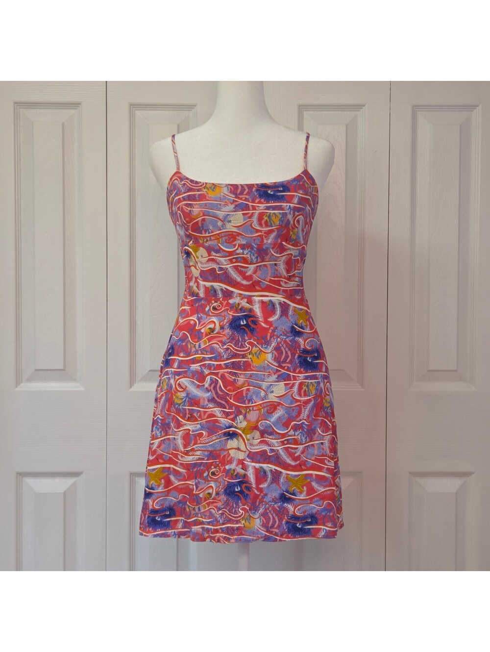 Colorful Graphic Tropical Print A-line Mini Dress Abstract Y2K Beach Size S